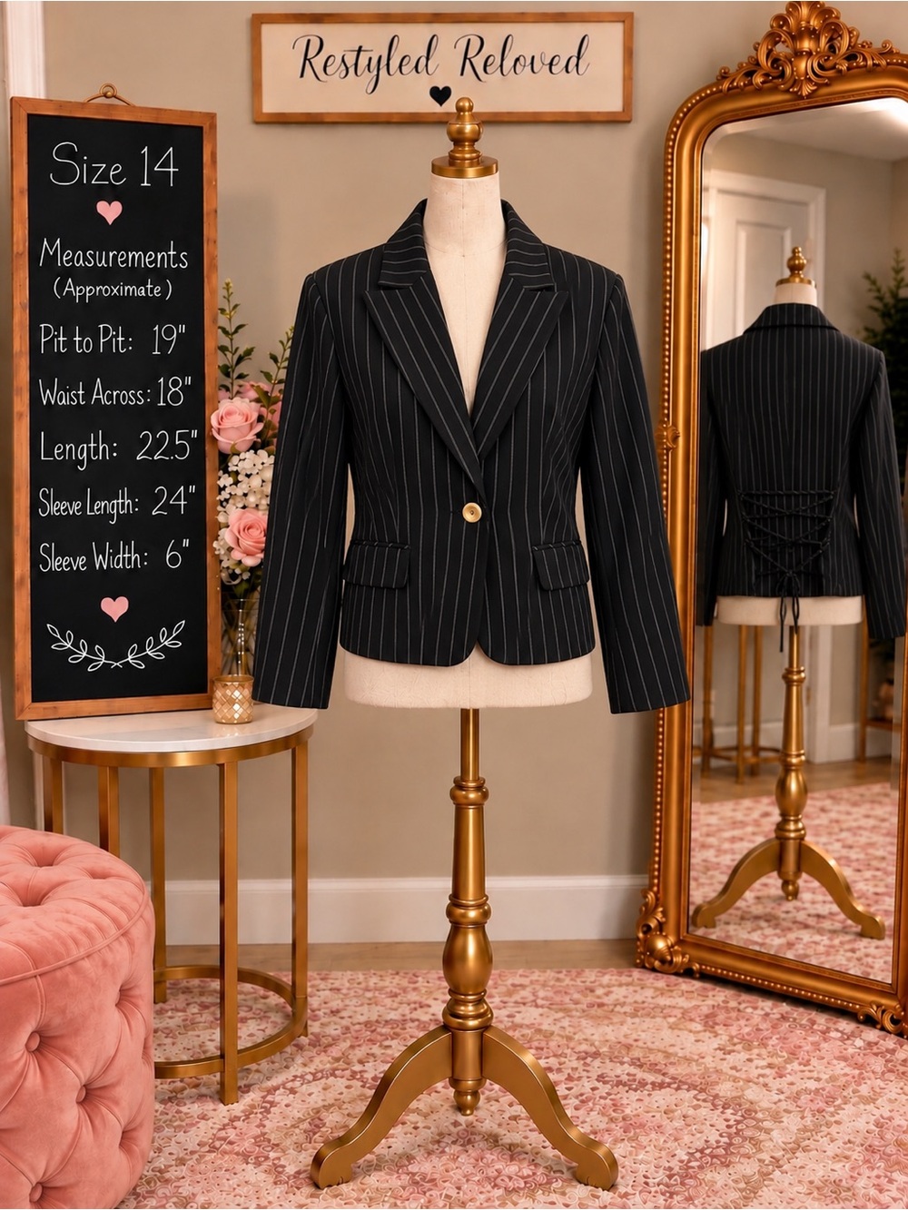 Latina Life Y2K Vintage Pinstripe Blazer – Black – Size 14